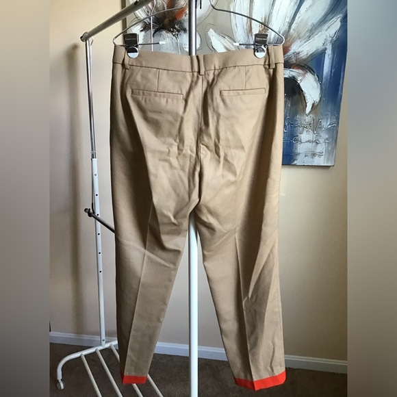 J Crew 100% Wool Cafe Capri 
Beige size 6 color-block Orange hem - Picture 2 of 8